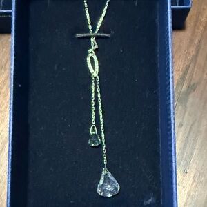 Swarovski Silver Necklace with Clear and Blue Crystal Drops